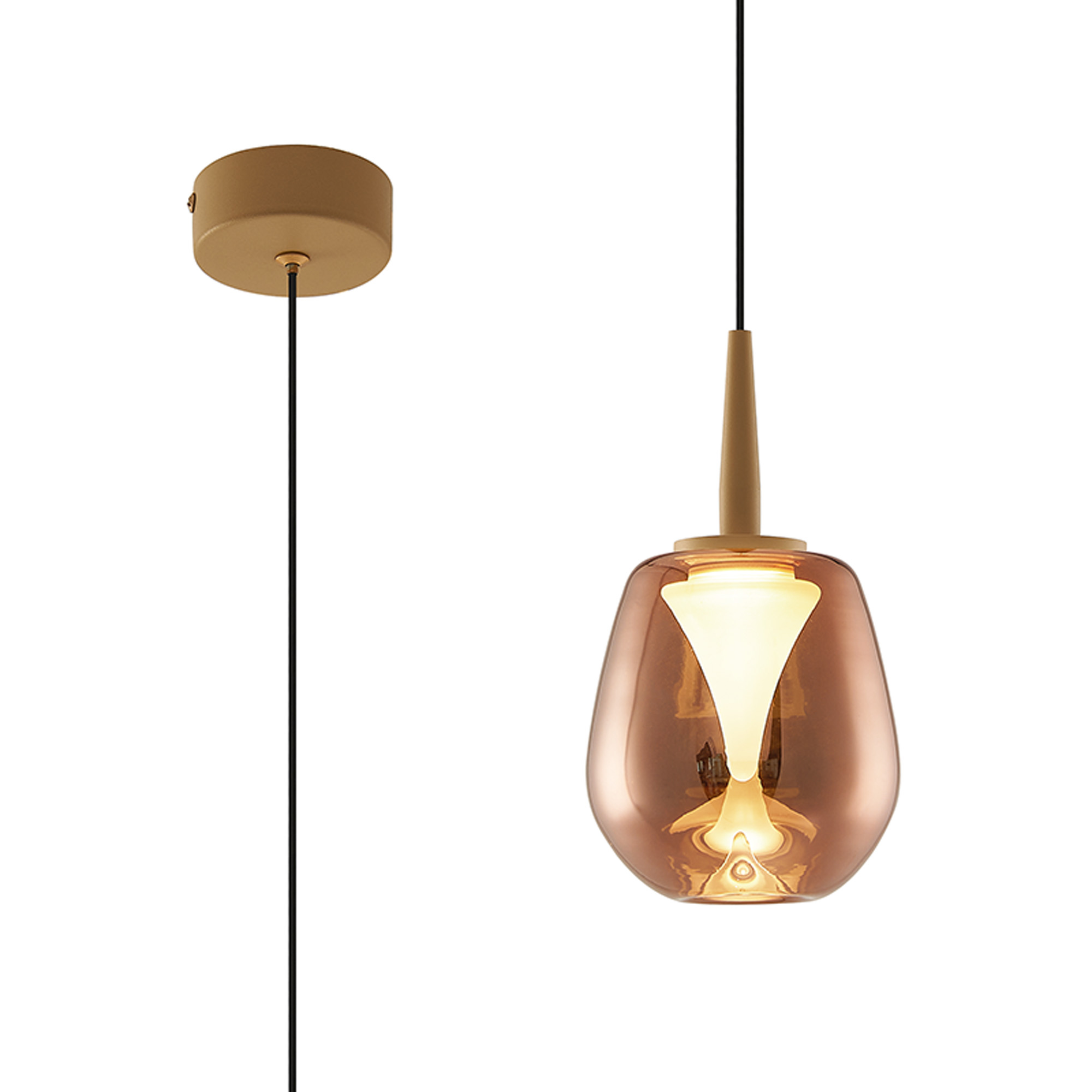 MK0002  Andromeda Single Pendant, 5W LED, 3000K, 500lm, Gold/Copper/Frosted 3yrs Warranty